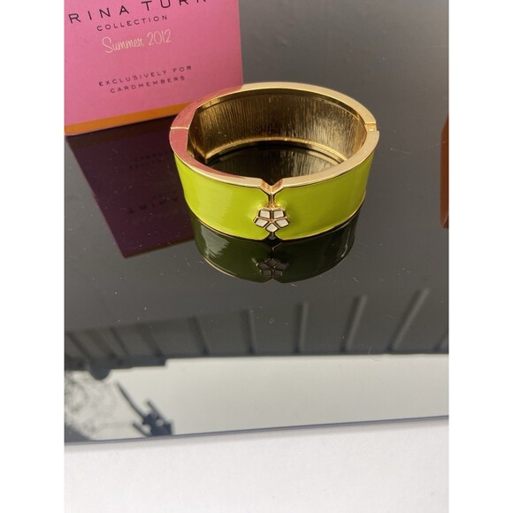 Banana Republic x Trina Turk Enamel Cuff Bracelet Green Gold 2012 Boxed Limited - Picture 9 of 16